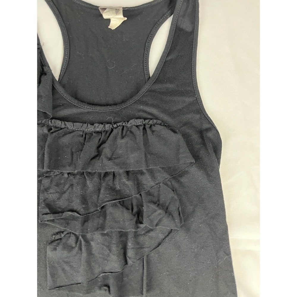 Black Ruffle Tank Top Racerback Sleeveless Casual Medium‎